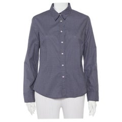 CH Carolina Herrera Marineblaues bedrucktes Baumwollhemd mit Logo und Knopfleiste aus Baumwolle L