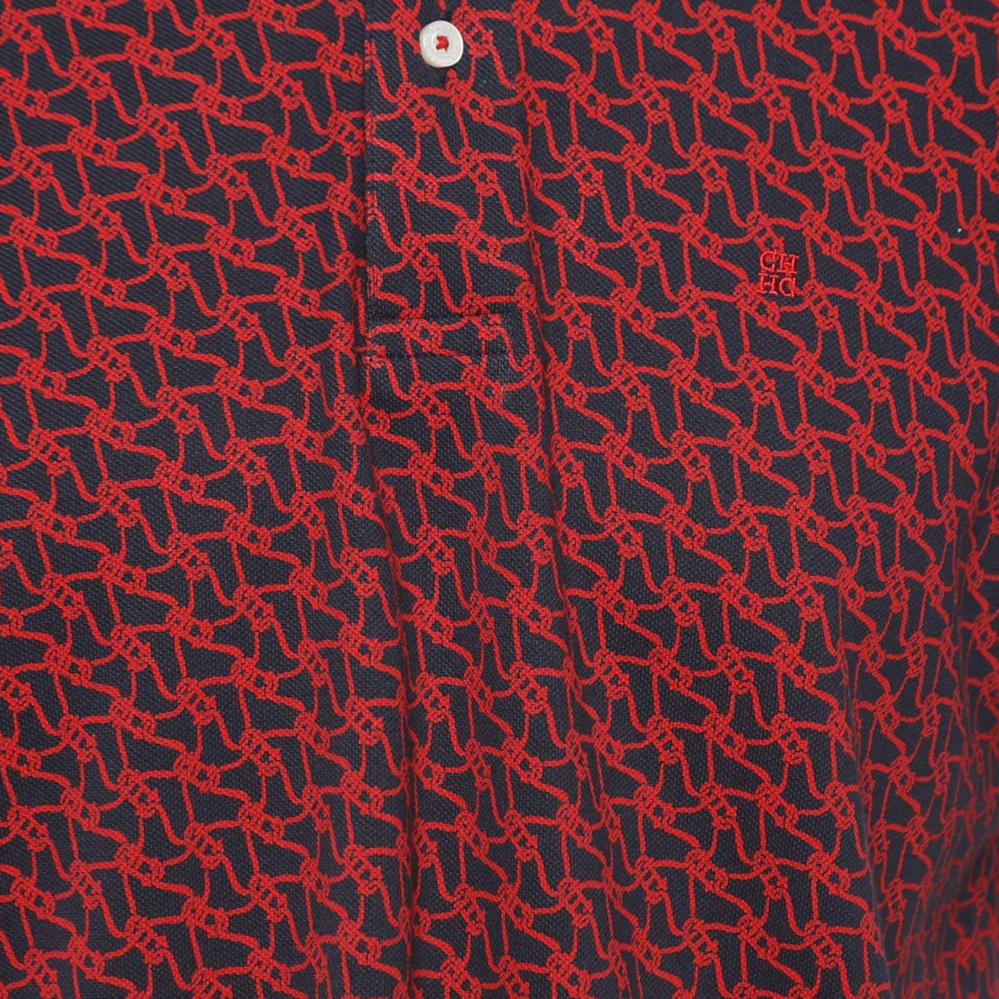 Black CH Carolina Herrera Navy Blue/Red Printed Cotton Pique Polo T-Shirt L