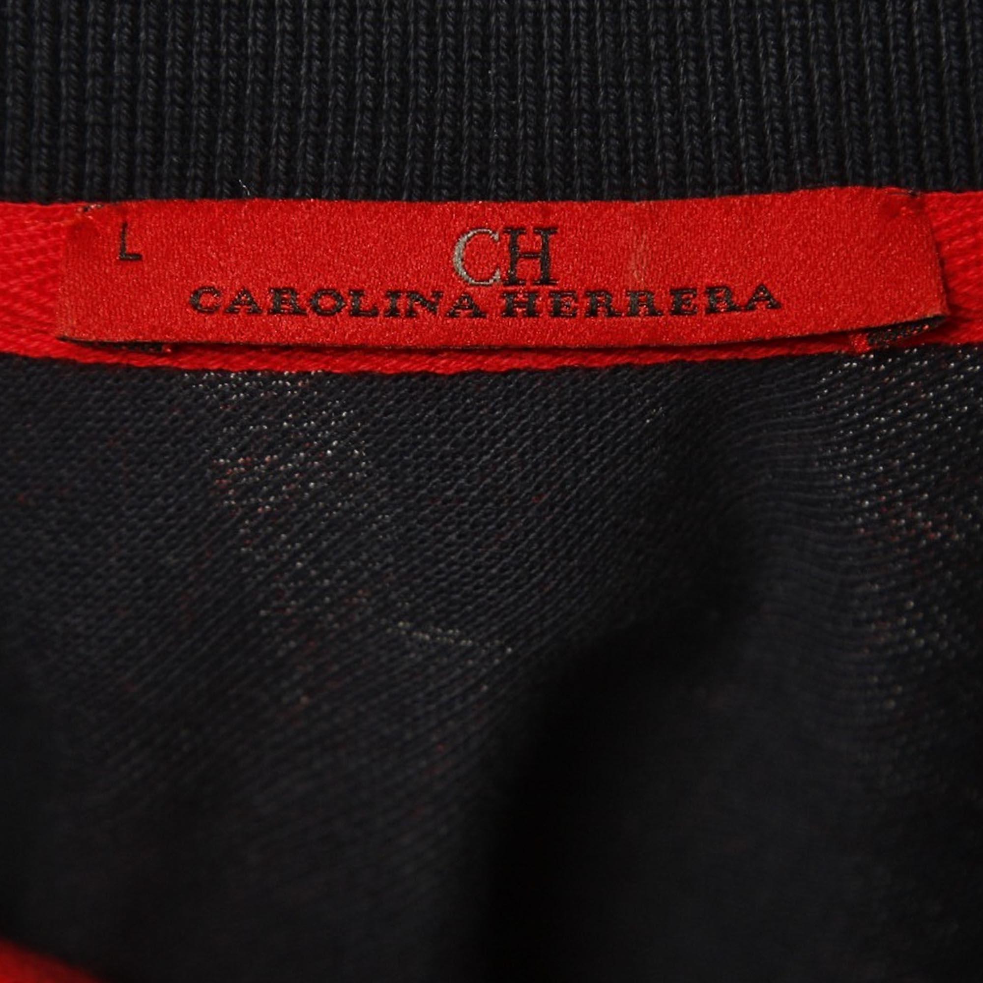 CH Carolina Herrera Navy Blue/Red Printed Cotton Pique Polo T-Shirt L In Good Condition In Dubai, Al Qouz 2