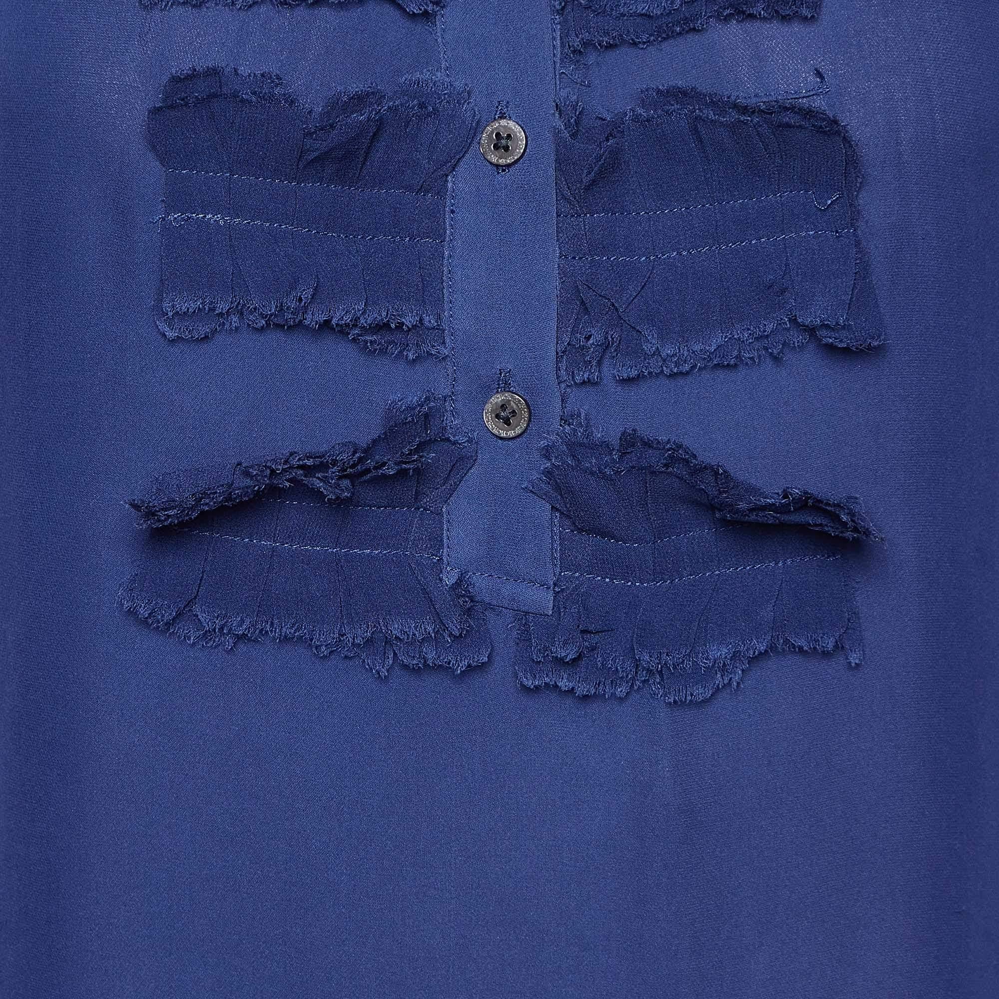 Blu CH Carolina Herrera Camicetta senza maniche in seta blu scuro M in vendita