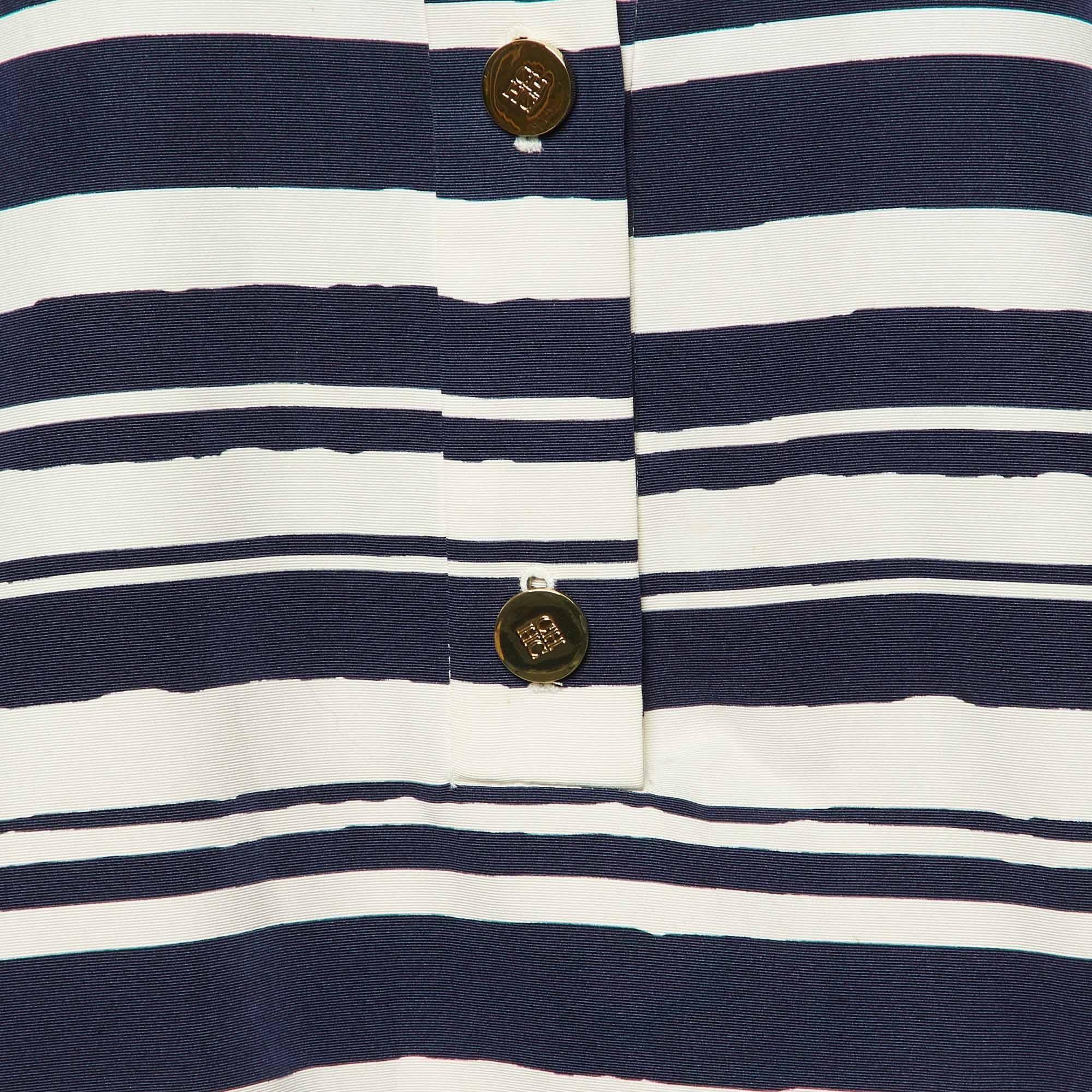 Black CH Carolina Herrera Navy Blue Striped Silk-Blend Mini Dress L