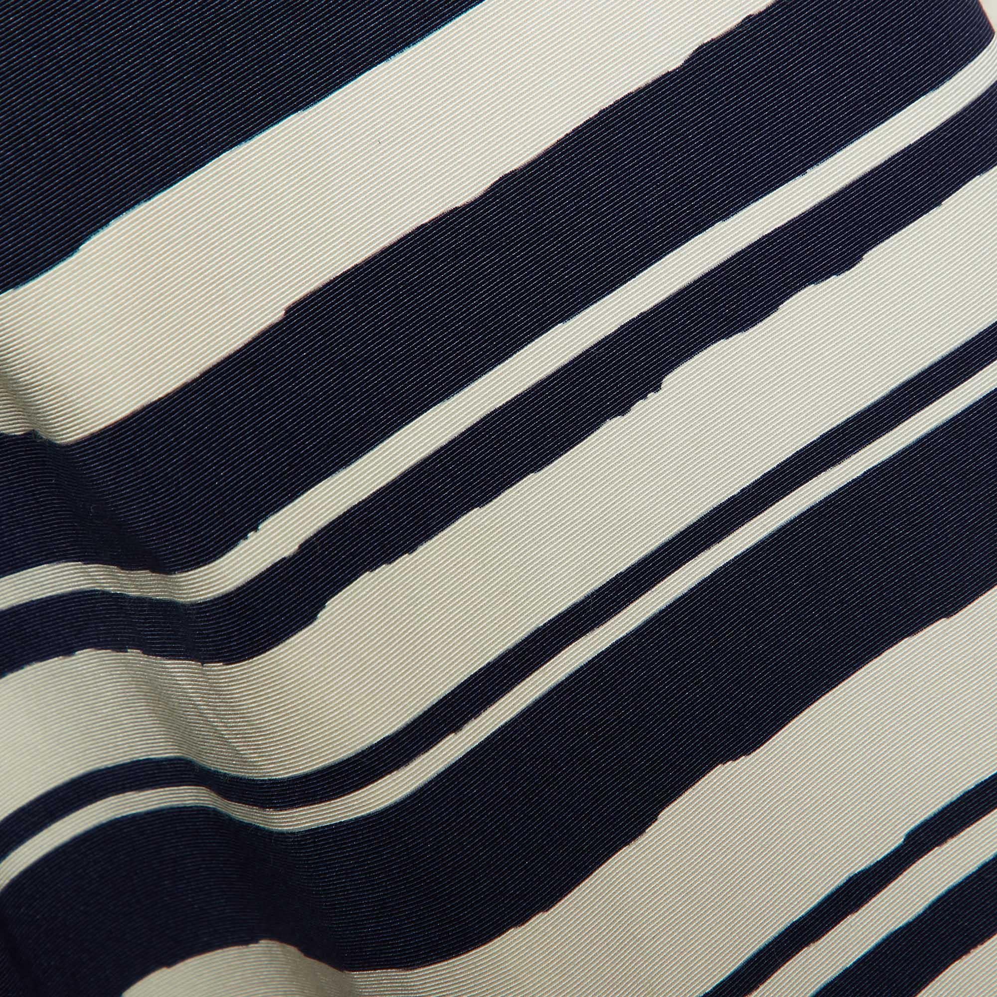 CH Carolina Herrera Navy Blue Striped Silk-Blend Mini Dress L In Good Condition In Dubai, Al Qouz 2