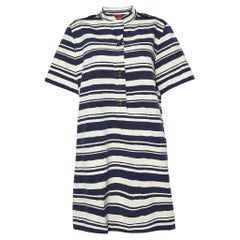CH Carolina Herrera Navy Blue Striped Silk-Blend Mini Dress L