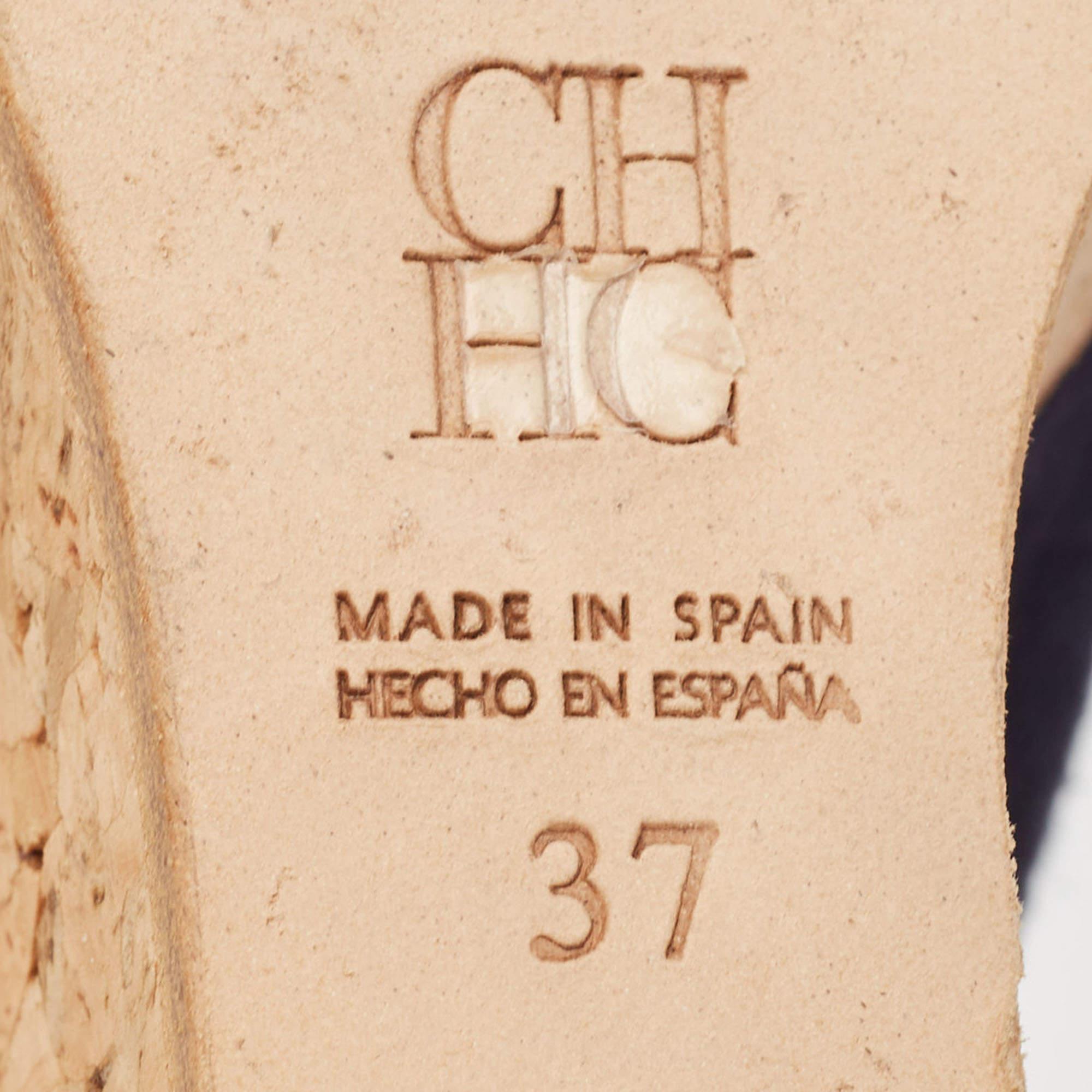 CH Carolina Herrera Sandalias de ante azul marino con cuña de corcho tamaño 37 en venta 3