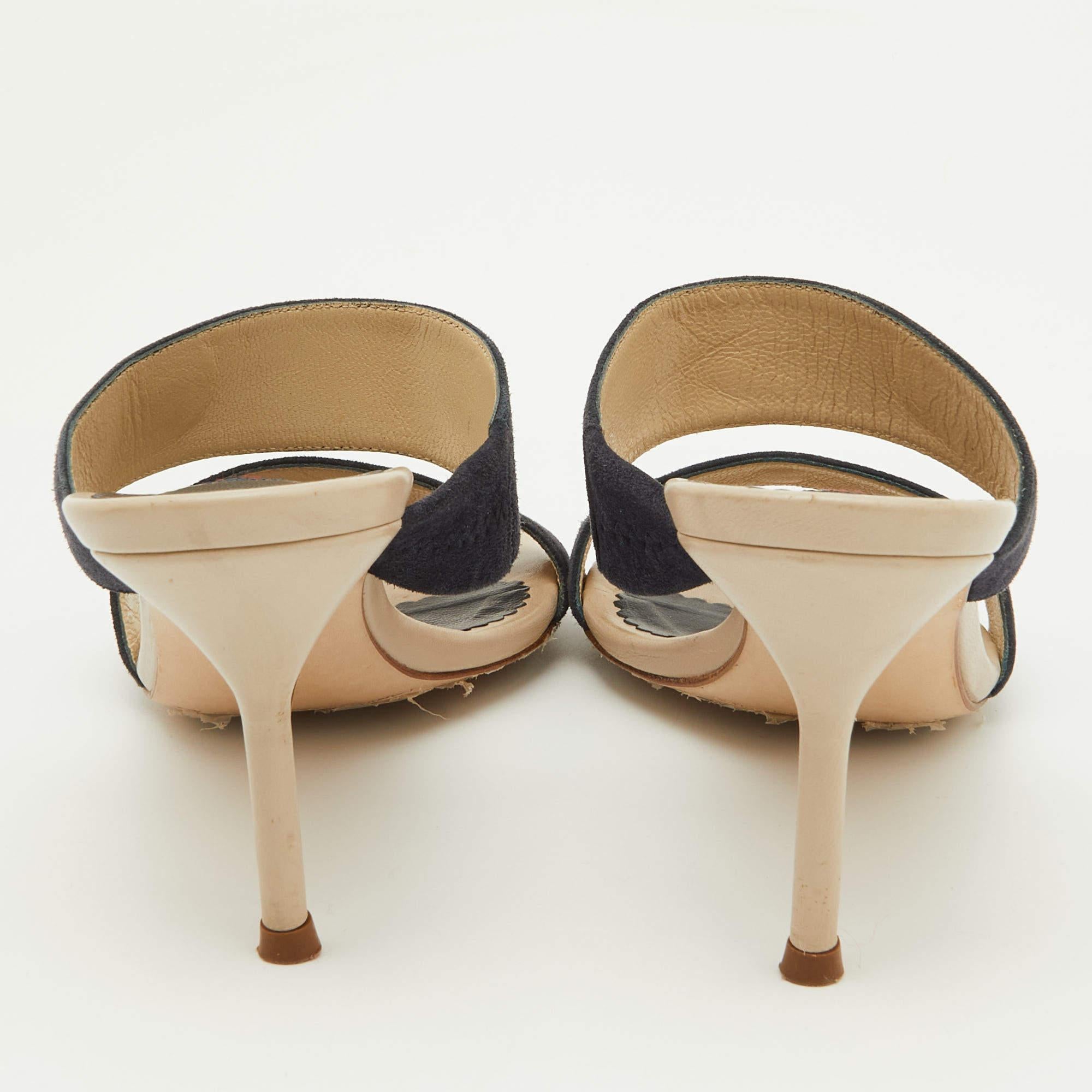 Donna CH Carolina Herrera Sandali in pelle scamosciata blu navy taglia 38 in vendita