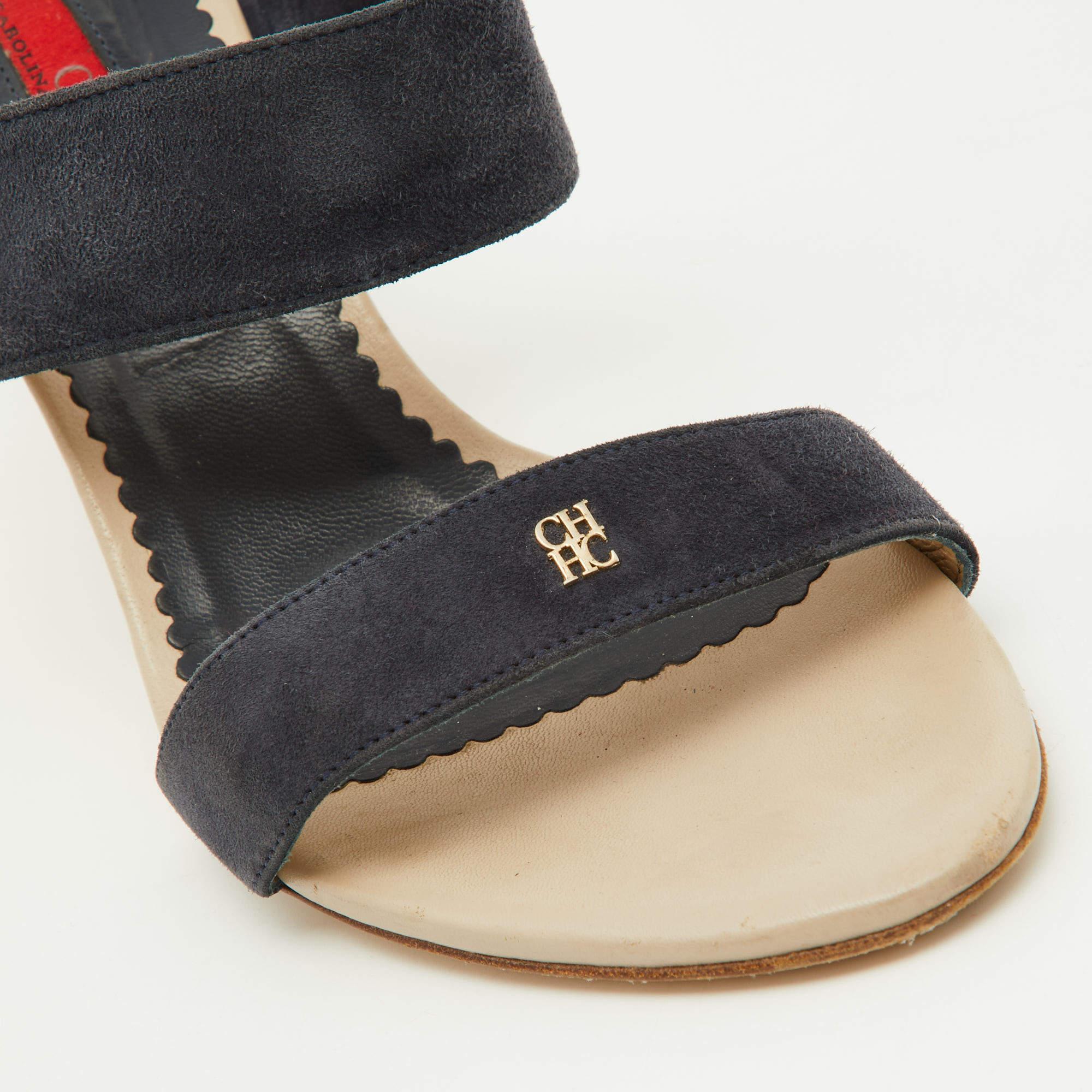 CH Carolina Herrera Sandali in pelle scamosciata blu navy taglia 38 in vendita 2