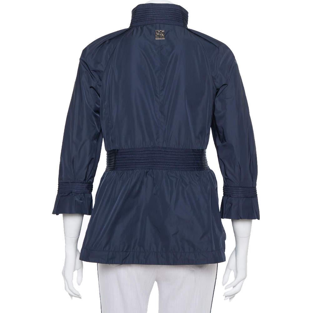 CH Carolina Herrera Azul Marino Sintético Con Cremallera Delantera Peplum Chaqueta S Negro