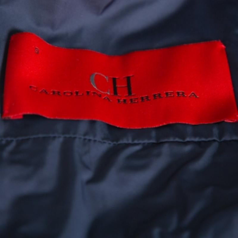 Black CH Carolina Herrera Navy Blue Synthetic Zip Front Peplum Jacket S For Sale
