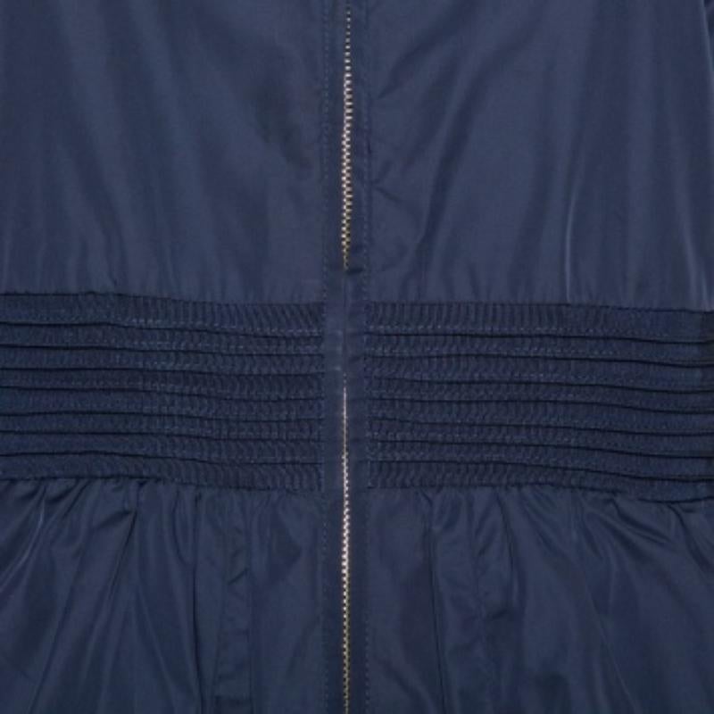 Women's CH Carolina Herrera Navy Blue Synthetic Zip Front Peplum Jacket S For Sale