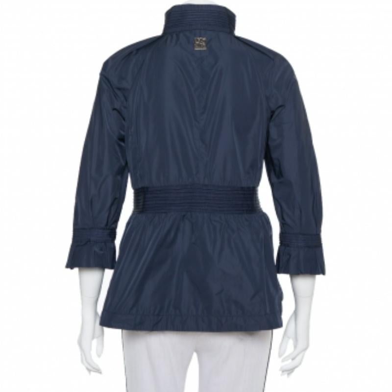 CH Carolina Herrera Navy Blue Synthetic Zip Front Peplum Jacket S For Sale 1