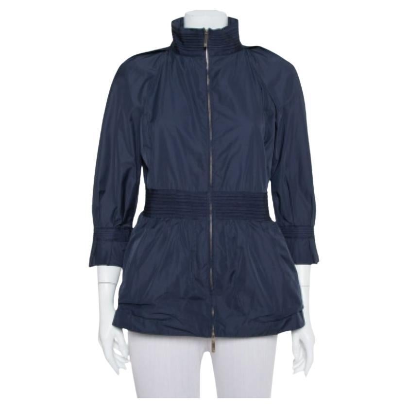 CH Carolina Herrera Navy Blue Synthetic Zip Front Peplum Jacket S For Sale