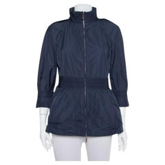 CH Carolina Herrera Navy Blue Synthetic Zip Front Peplum Jacket S