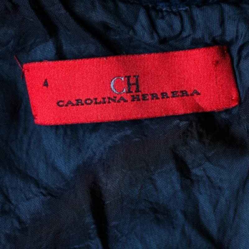 CH Carolina Herrera Bleu marine Robe évasée en coton texturé S Bon état à Dubai, Al Qouz 2
