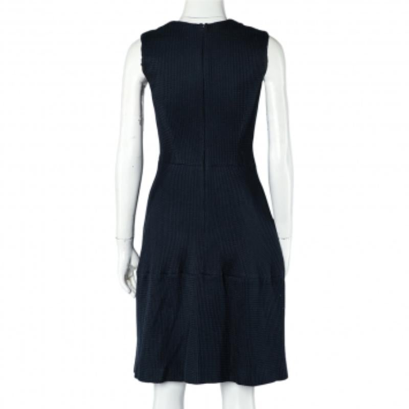 CH Carolina Herrera Bleu marine Robe évasée en coton texturé S Pour femmes 