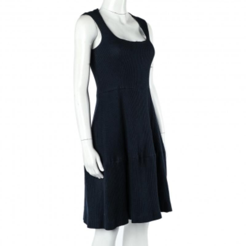 CH Carolina Herrera Bleu marine Robe évasée en coton texturé S 1