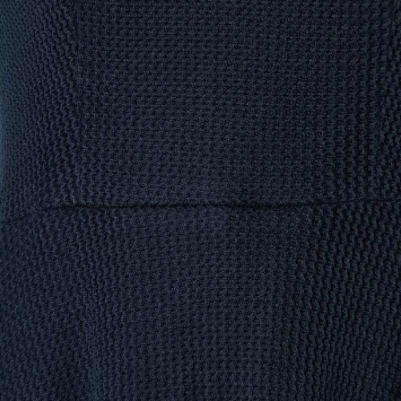 CH Carolina Herrera Bleu marine Robe évasée en coton texturé S 2