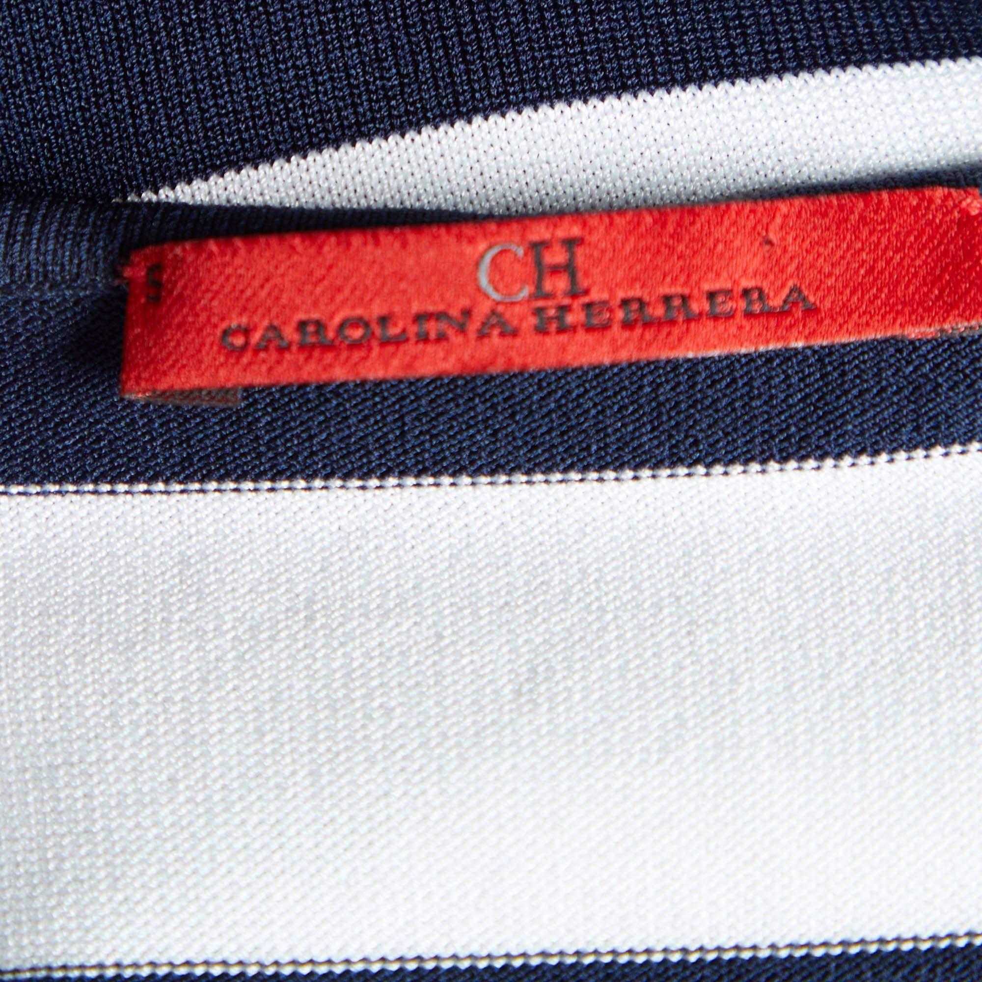 Women's CH Carolina Herrera Navy Blue/White Striped Knit Peplum Top S