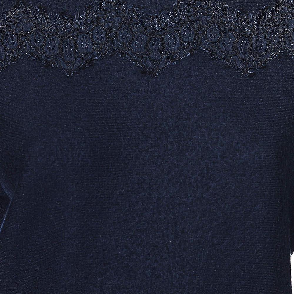 Women's CH Carolina Herrera Navy Blue Wool & Lace Trim Detailed Jumper S For Sale