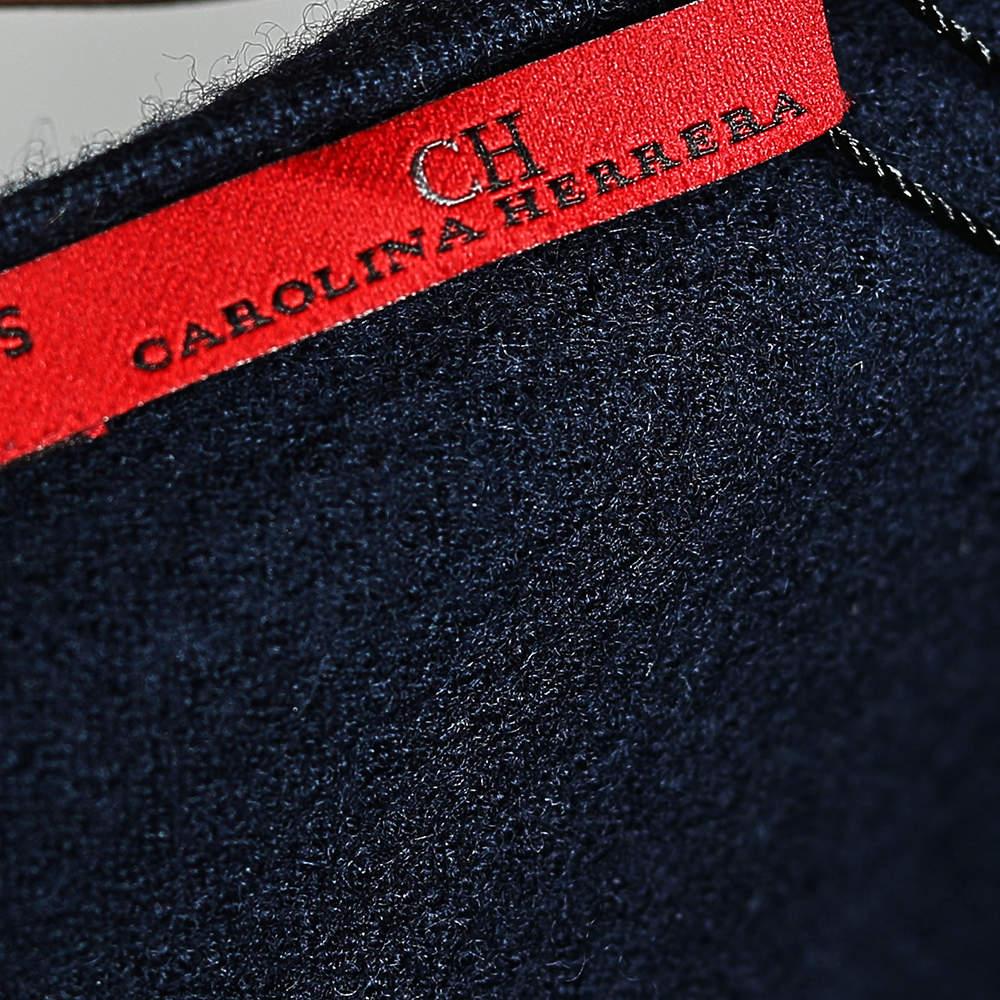 CH Carolina Herrera Navy Blue Wool & Lace Trim Detailed Jumper S For Sale 1