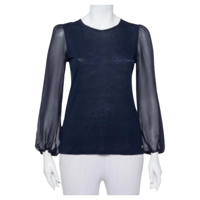 CH Carolina Herrera Navy Blue Wool & Silk Top XS For Sale