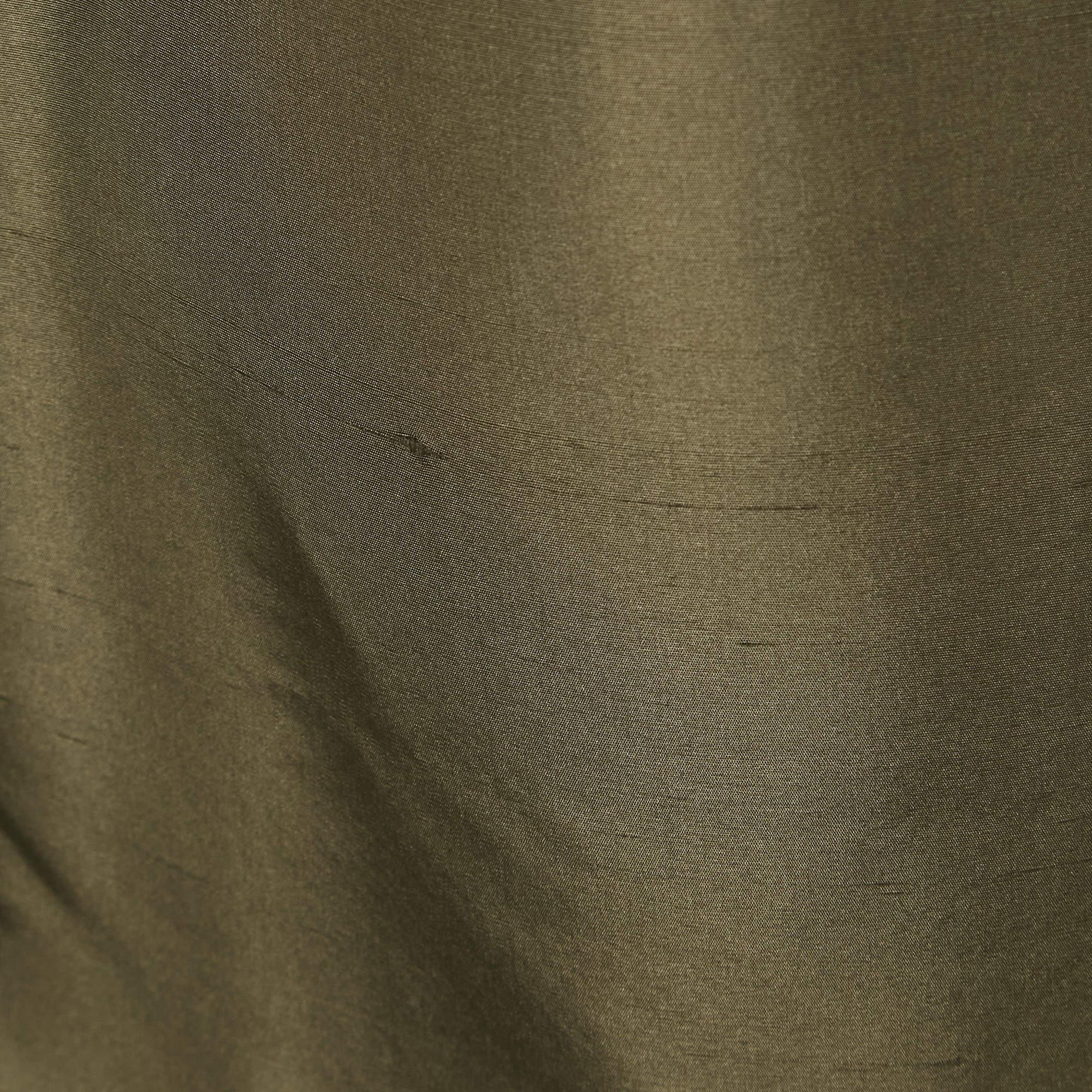 CH Carolina Herrera Olive Green Silk Front Buttoned Short Dress M 1