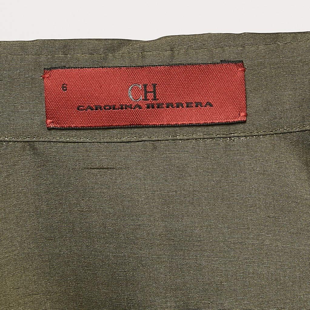 CH Carolina Herrera Olive Green Silk Front Buttoned Short Dress M 2