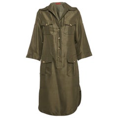 CH Carolina Herrera Olive Green Silk Front Buttoned Short Dress M