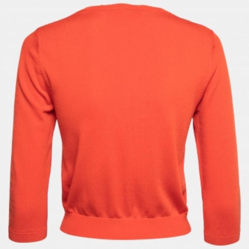 CH Carolina Herrera Orange gestrickte Strickjacke mit Knopfleiste XS Damen im Angebot