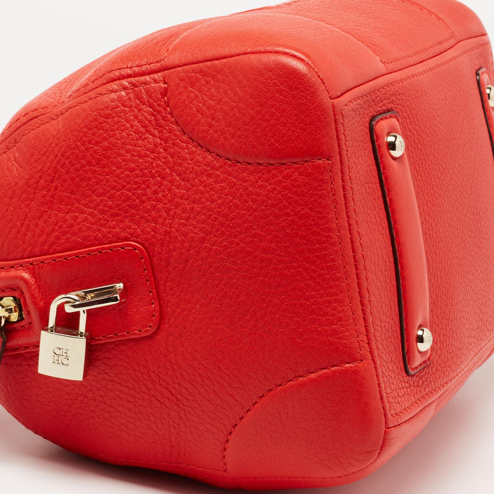 CH Carolina Herrera Orange Leather Bowler Bag 1