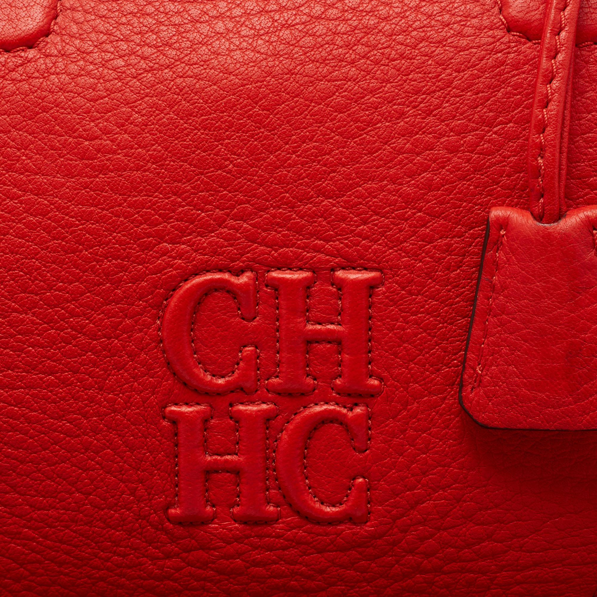 Red CH Carolina Herrera Orange Leather Bowler Bag