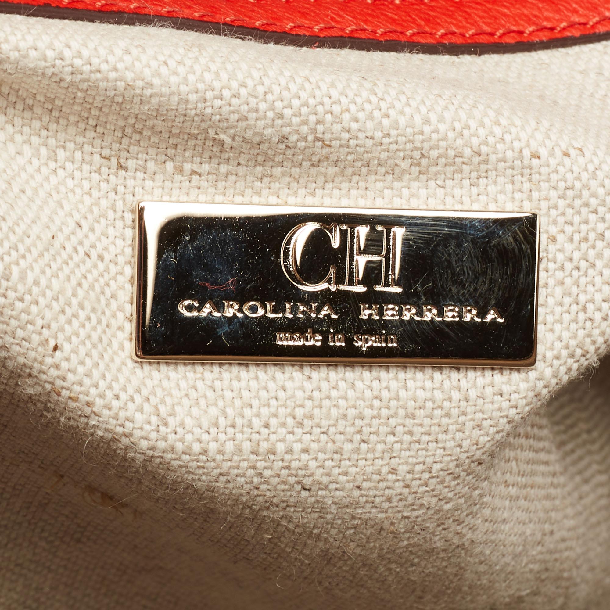 CH Carolina Herrera Orange Leather Bowler Bag In Good Condition In Dubai, Al Qouz 2