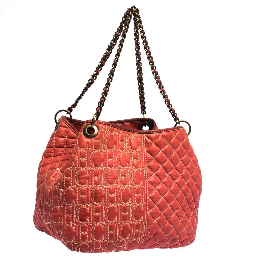 Pink CH Carolina Herrera Orange Leather Chain Handle Tote
