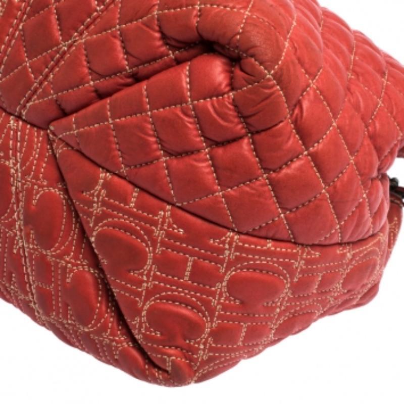 CH Carolina Herrera Tote con manico a catena in pelle arancione in vendita 2
