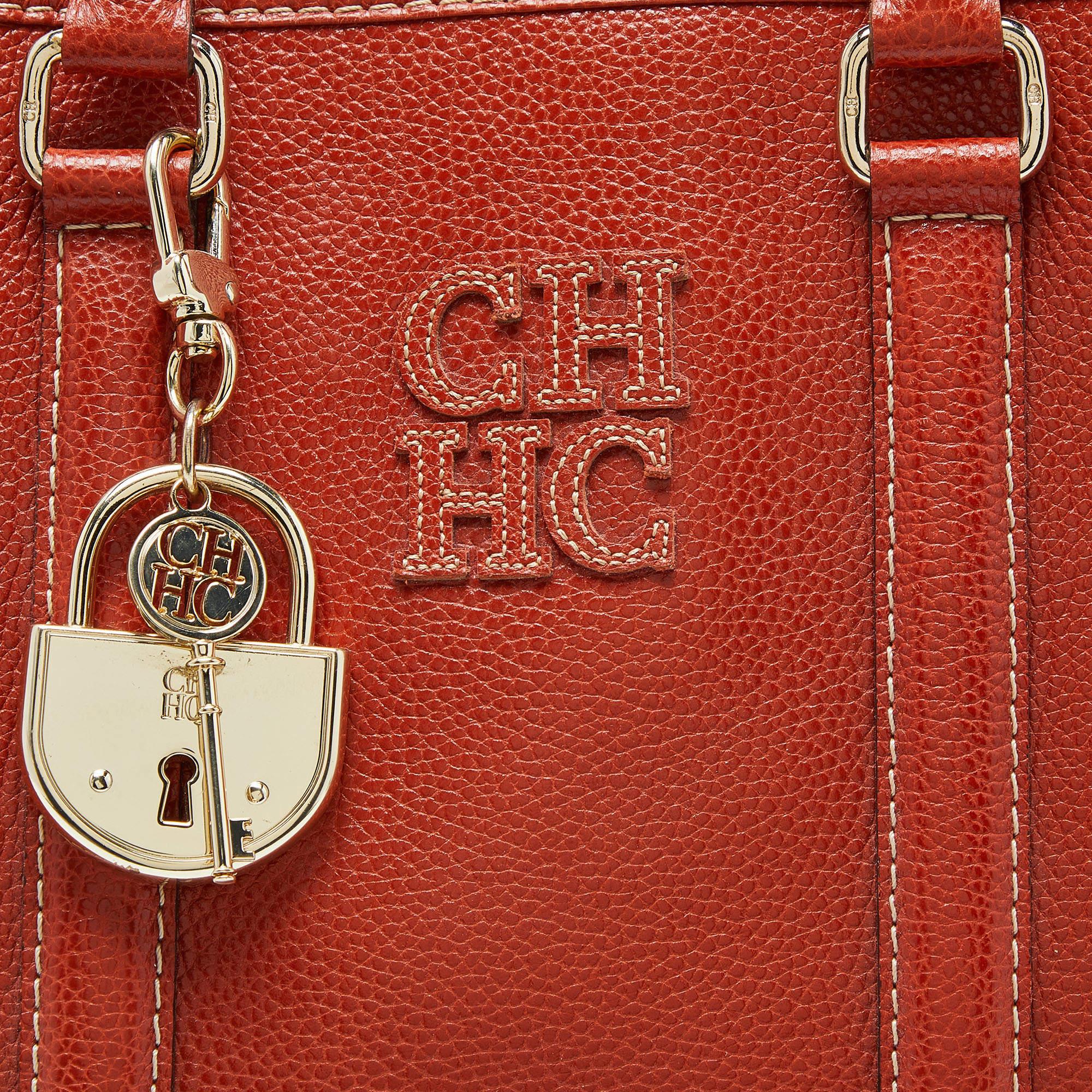 CH Carolina Herrera Orange Leather Matteo Tote 7