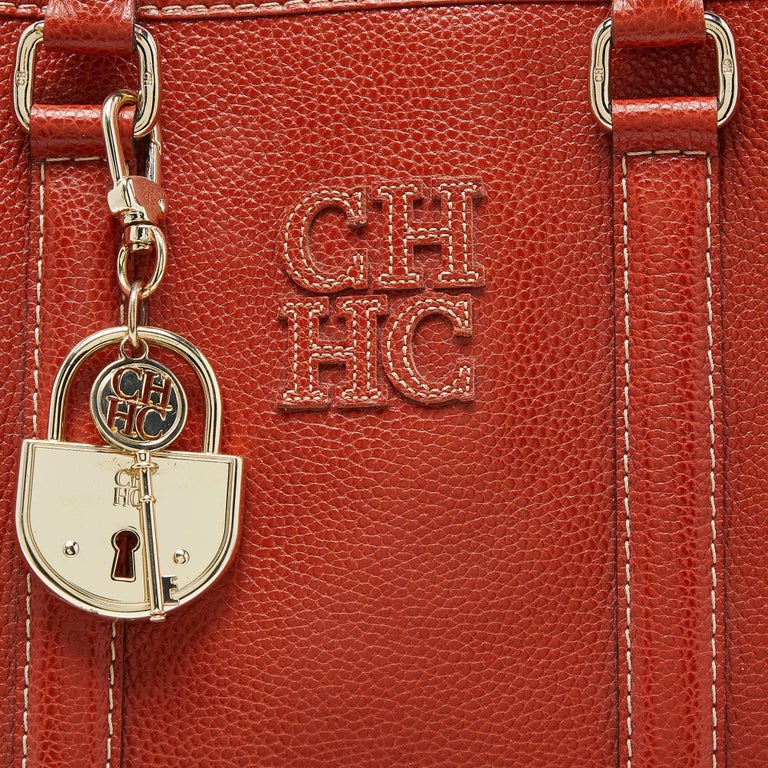 Carolina Herrera Red Monogram Embossed Leather Chain Tote For Sale at  1stDibs