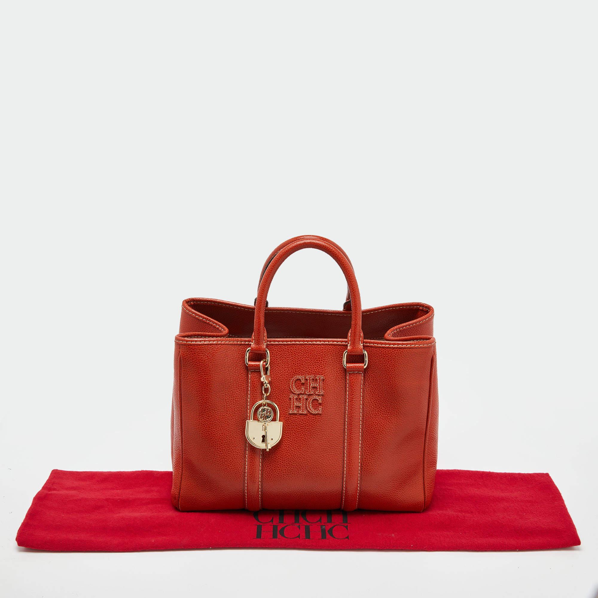 CH Carolina Herrera Orange Leather Matteo Tote 8