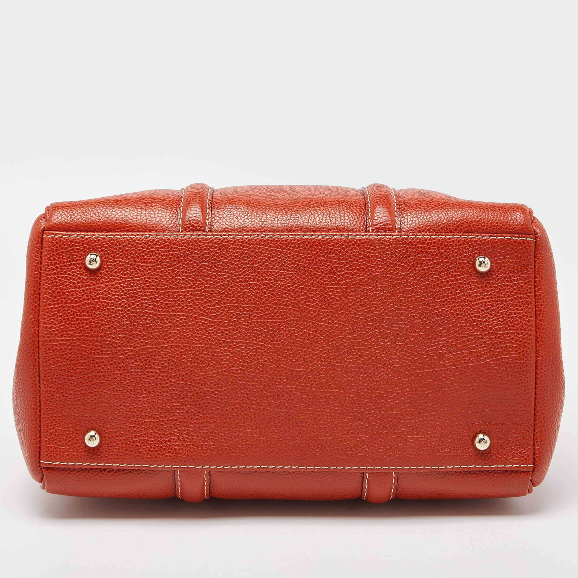 CH Carolina Herrera Orange Leather Matteo Tote 4