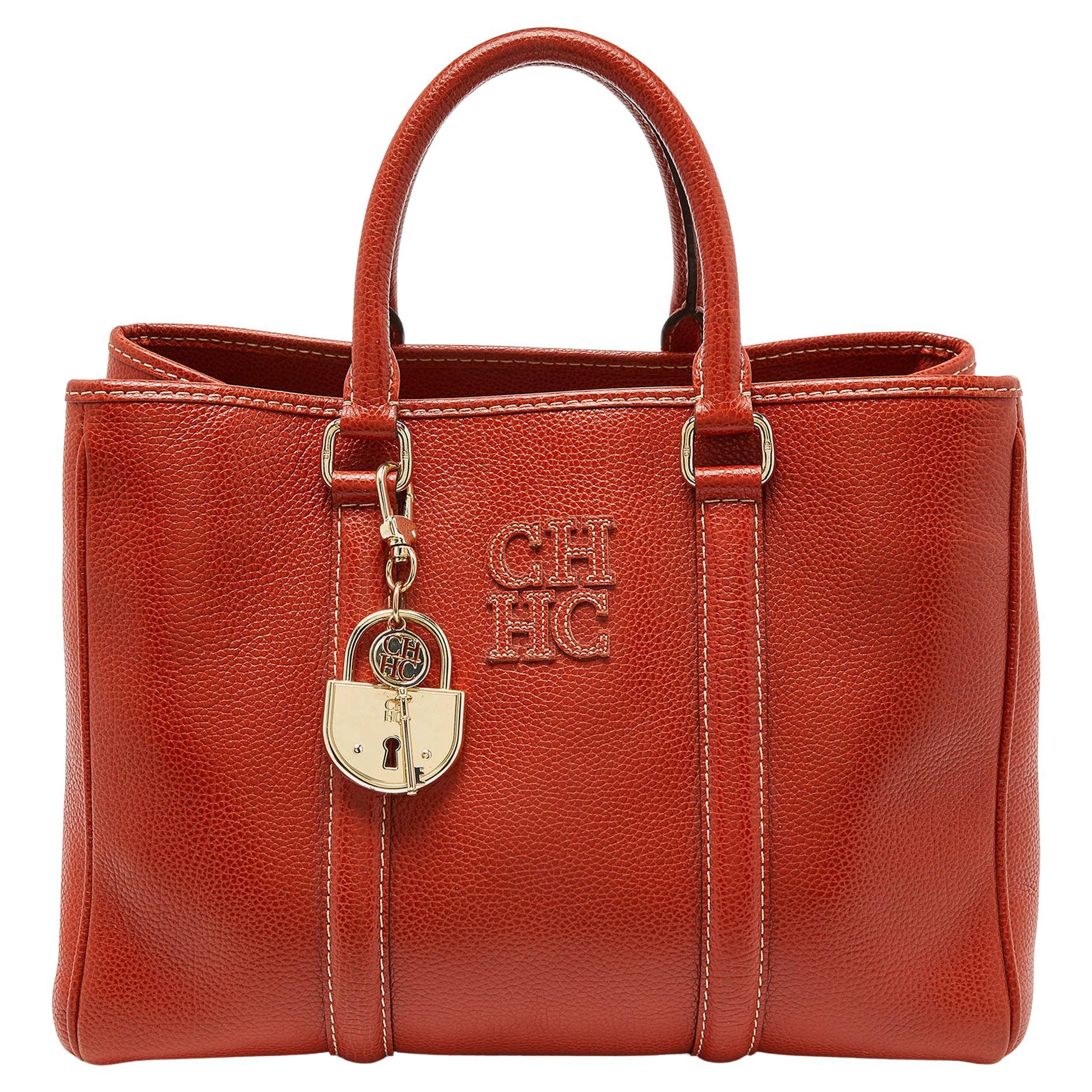 Carolina Herrera Shopping Bag Beige Red Stripe