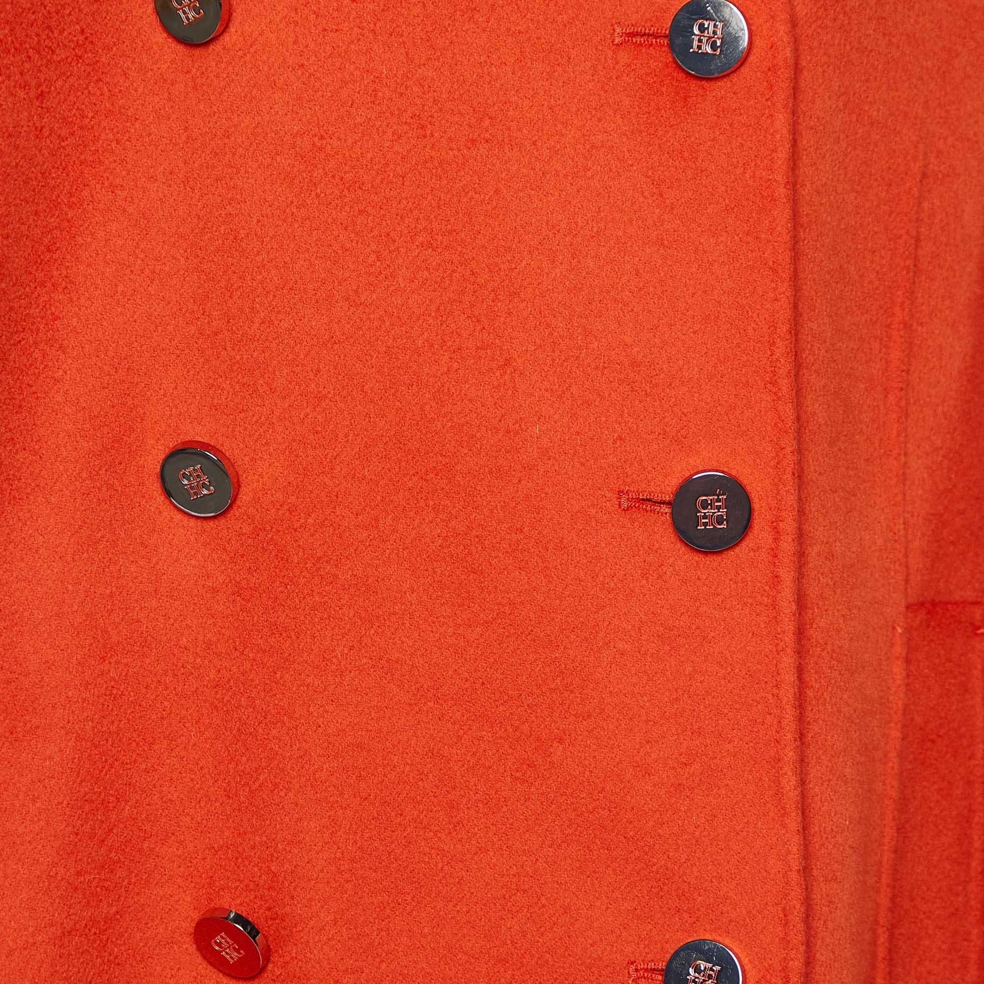 Women's CH Carolina Herrera Orange Wool Double Breasted Short Coat L