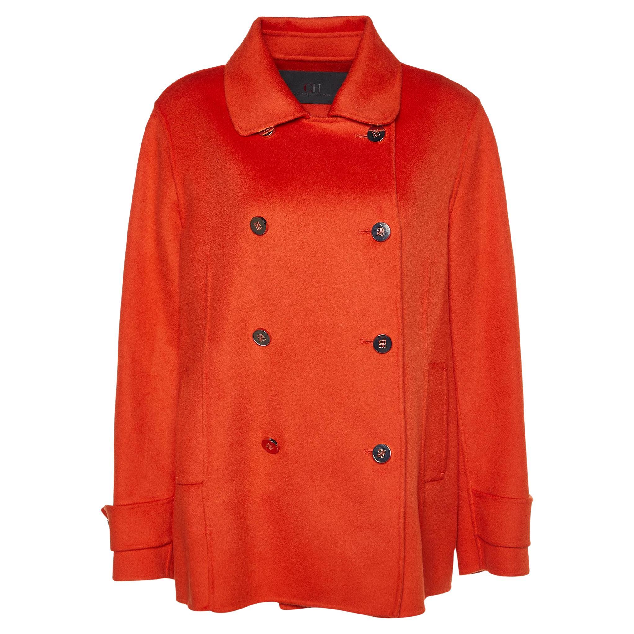 CH Carolina Herrera Orange Wool Double Breasted Short Coat L