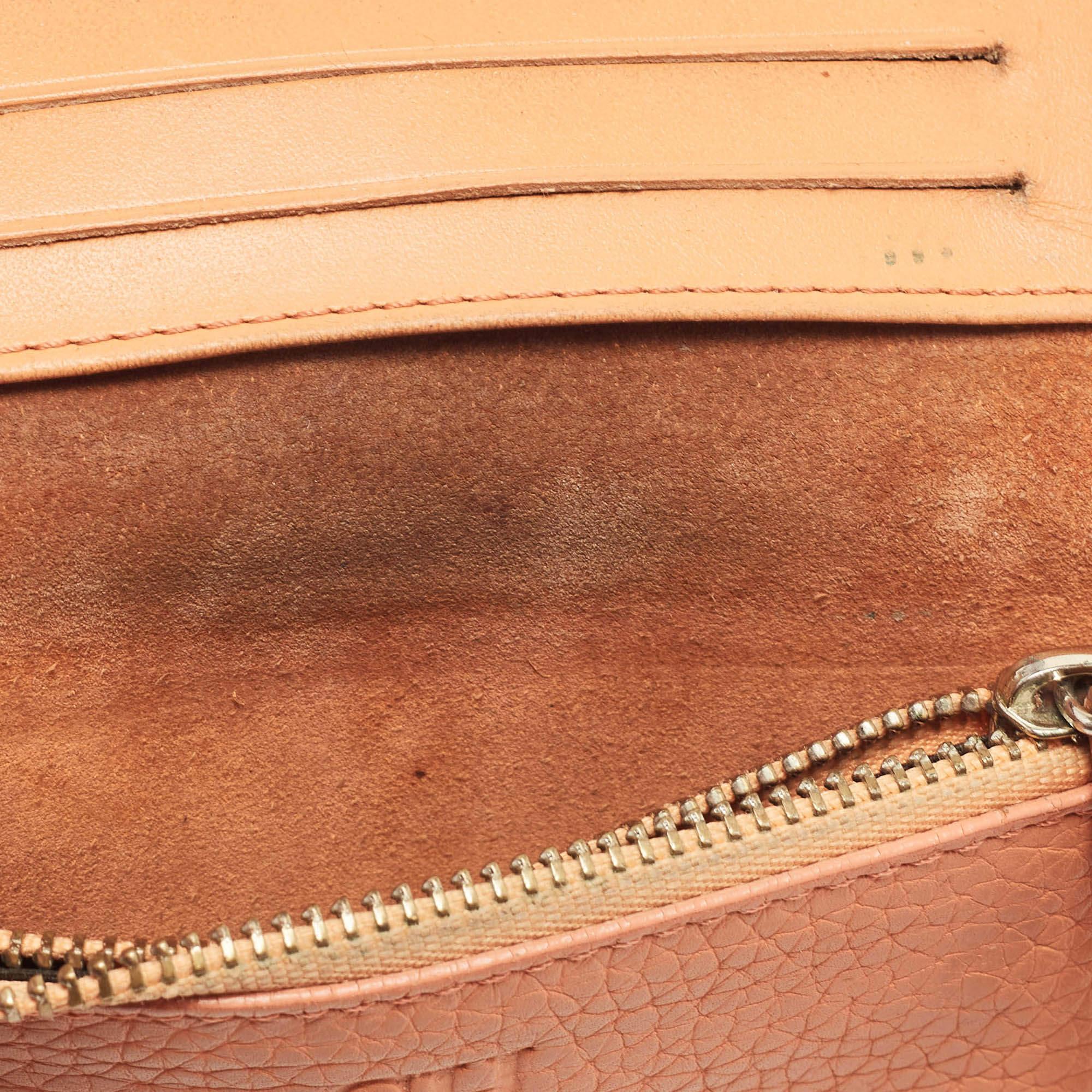 Orange CH Carolina Herrera Peach Leather Compact Flap Wallet For Sale