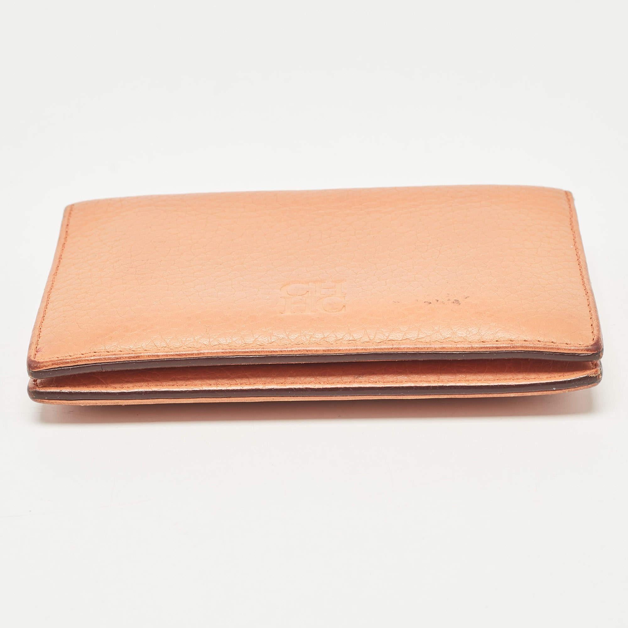 CH Carolina Herrera Peach Leather Compact Flap Wallet For Sale 4