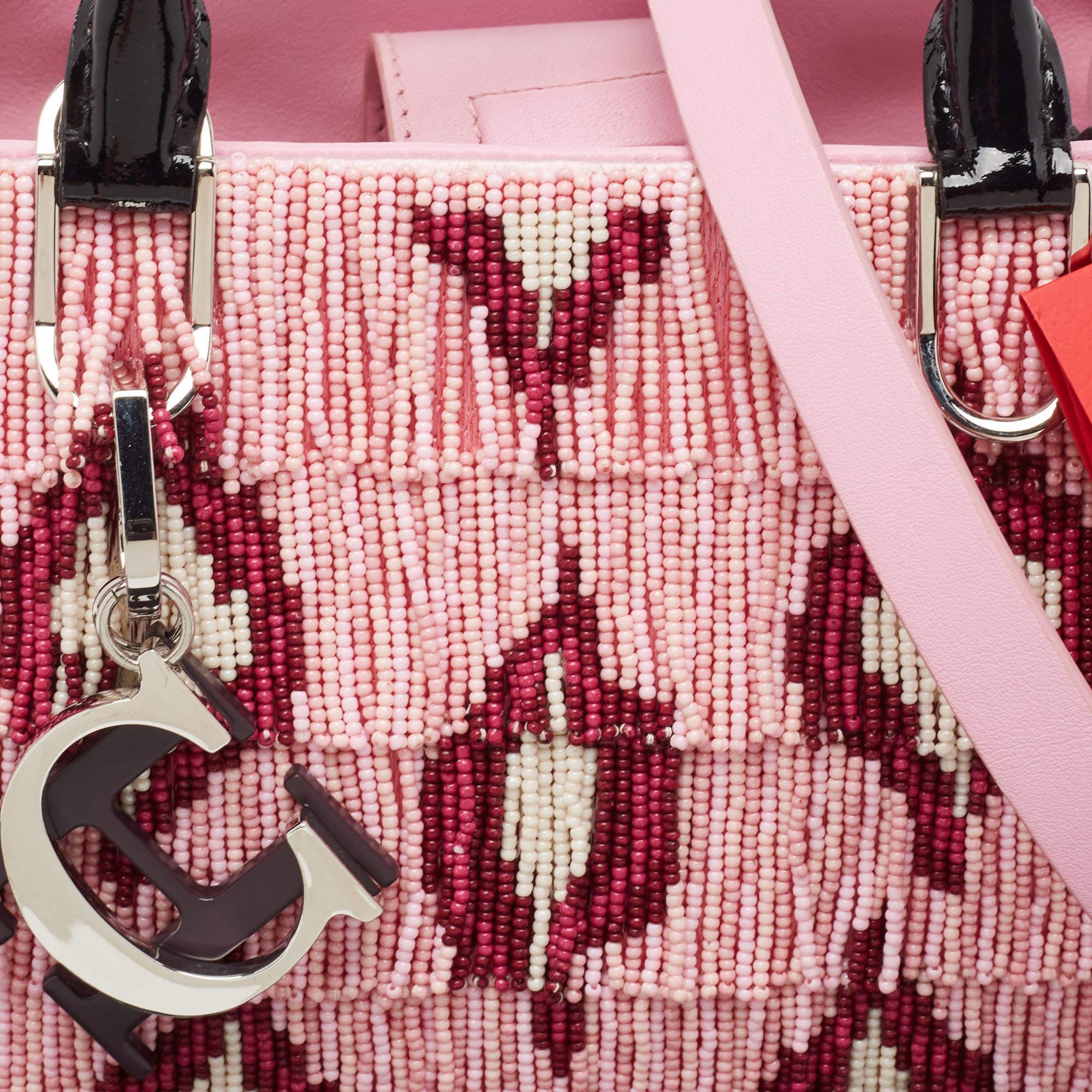 CH Carolina Herrera Pink Beaded Fabric Small Duchess Tote 3