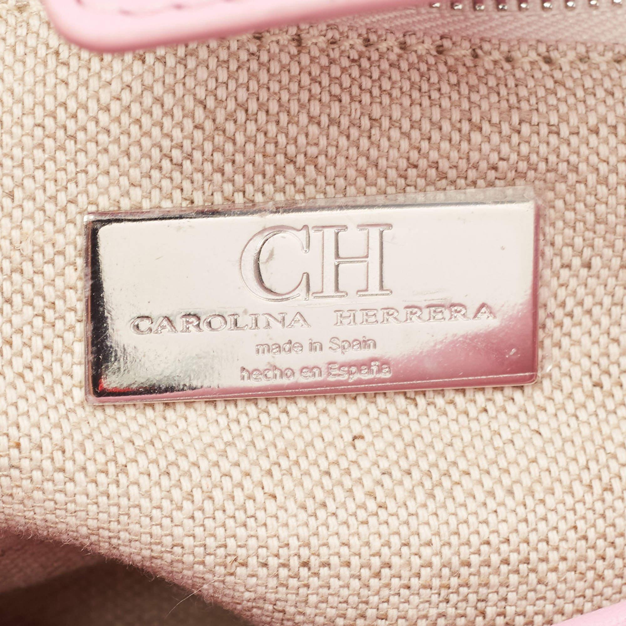 CH Carolina Herrera Pink Beaded Fabric Small Duchess Tote 4