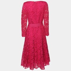 CH Carolina Herrera Pink Floral Lace Belted Midi Dress M