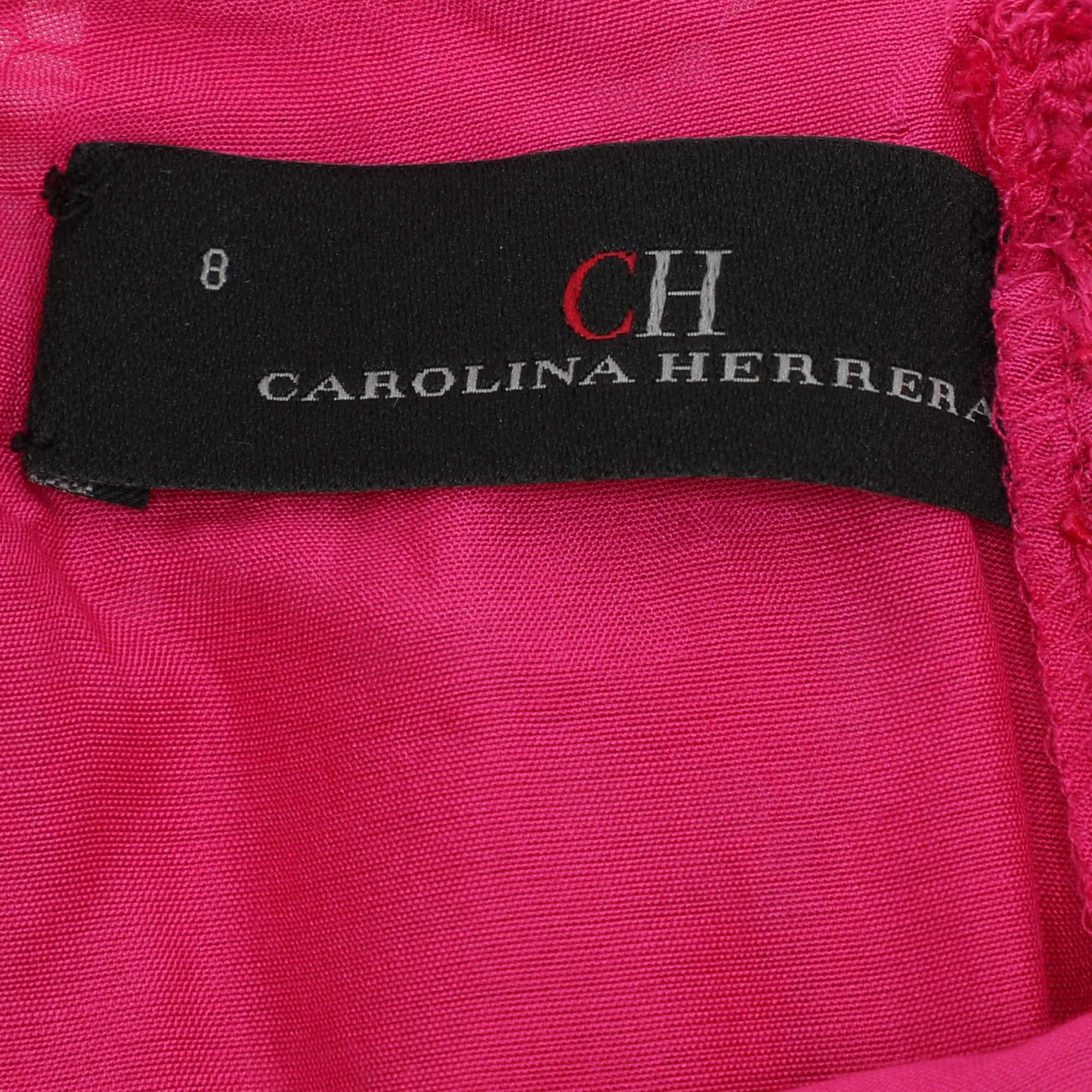 Women's CH Carolina Herrera Pink Floral Lace Belted Midi Dress M