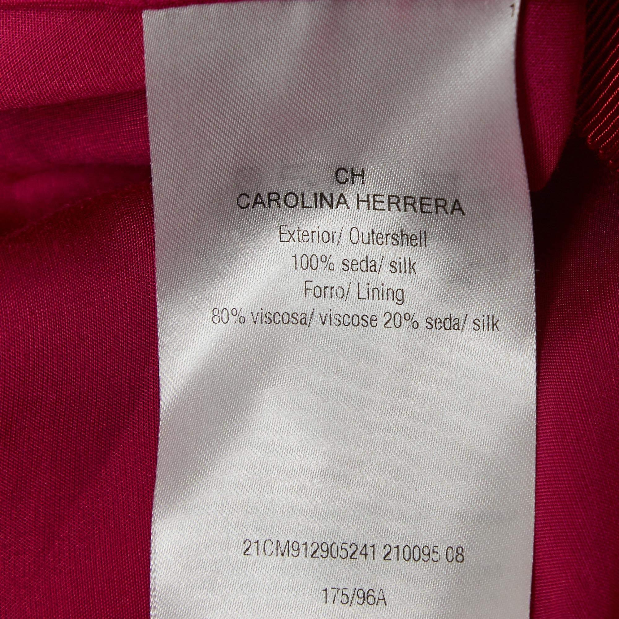 CH Carolina Herrera Pink Floral Print Silk Waist Tie-Up Midi Dress M For Sale 1
