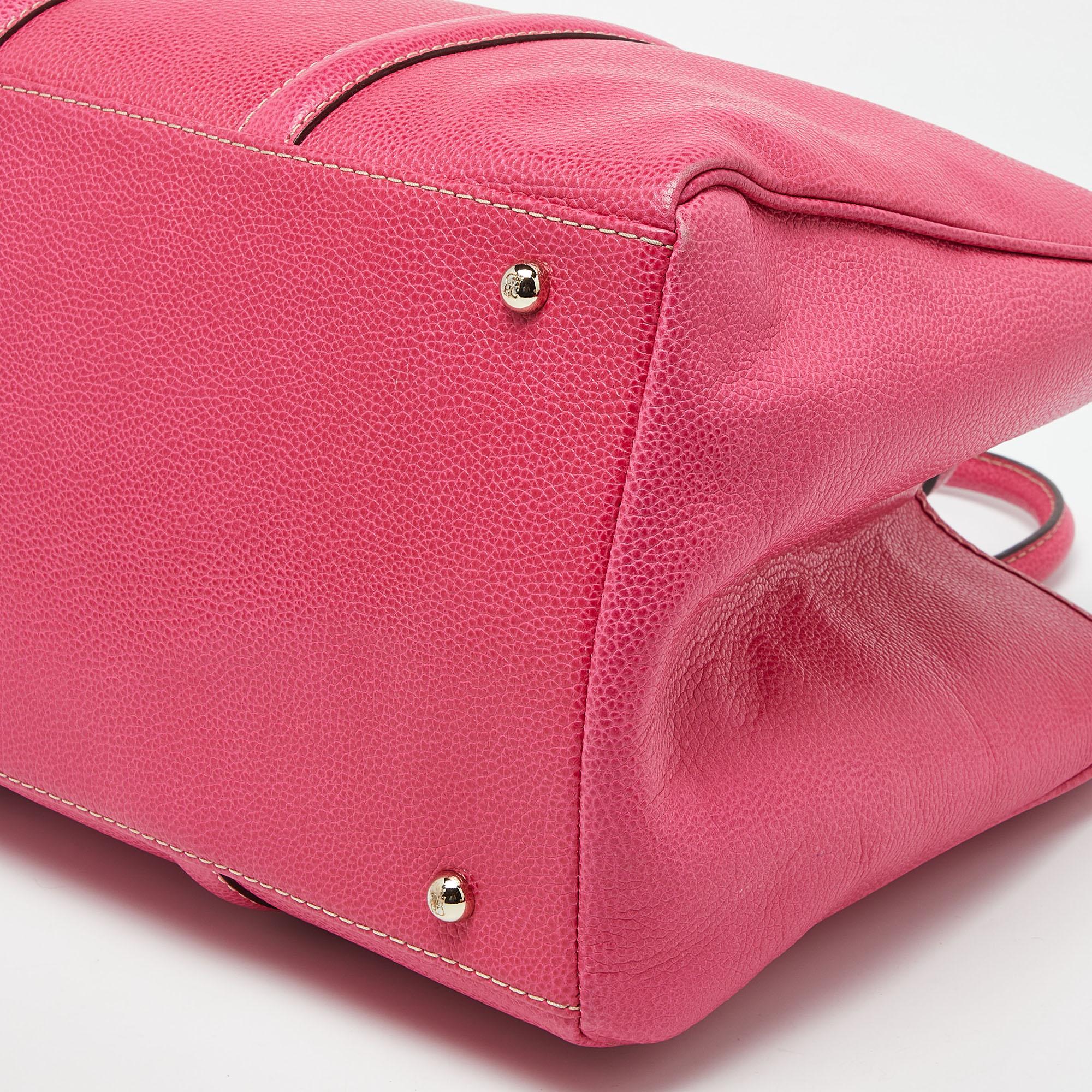 Women's CH Carolina Herrera Pink Grained Leather Matteo Tote For Sale