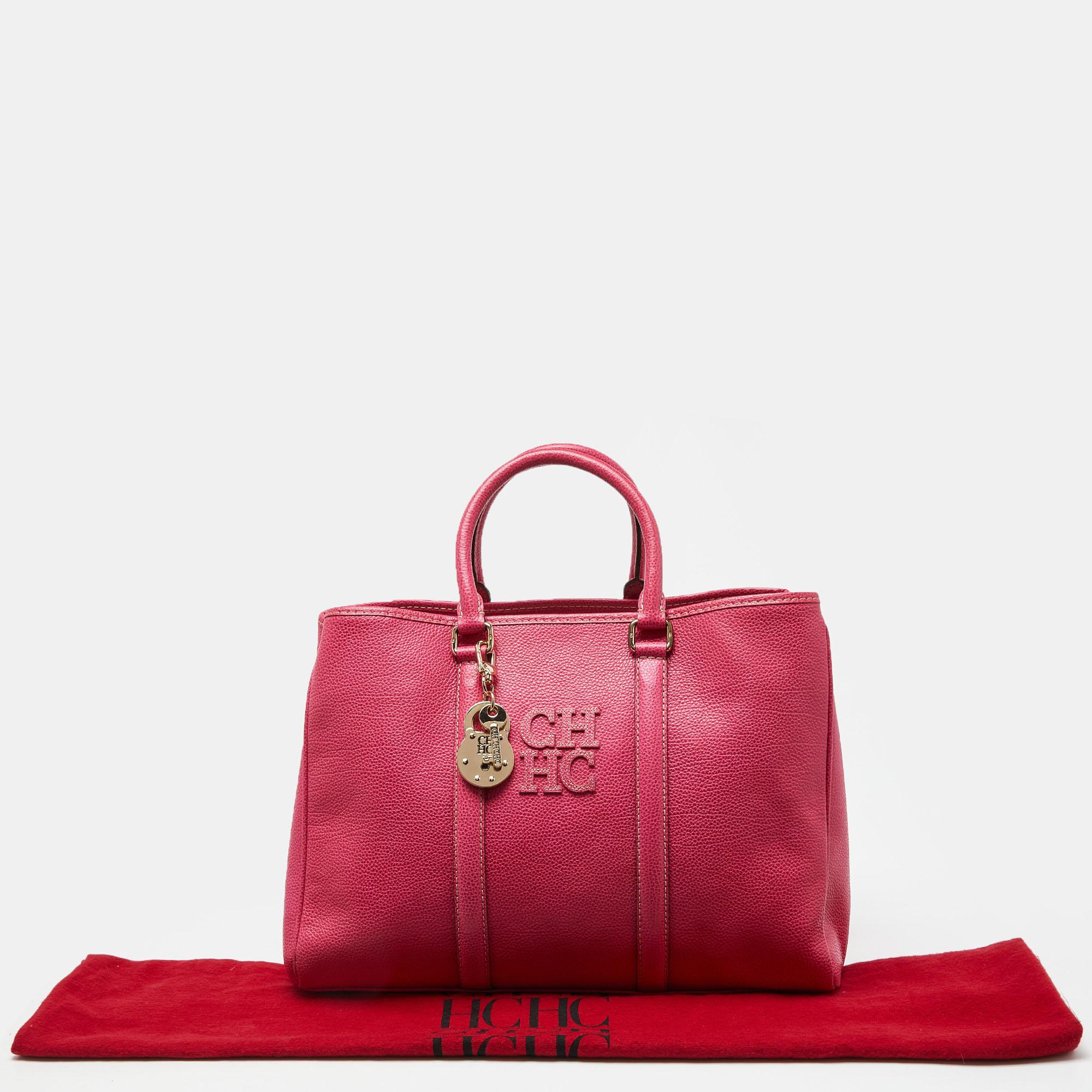 CH Carolina Herrera Pink Grained Leather Matteo Tote For Sale 3