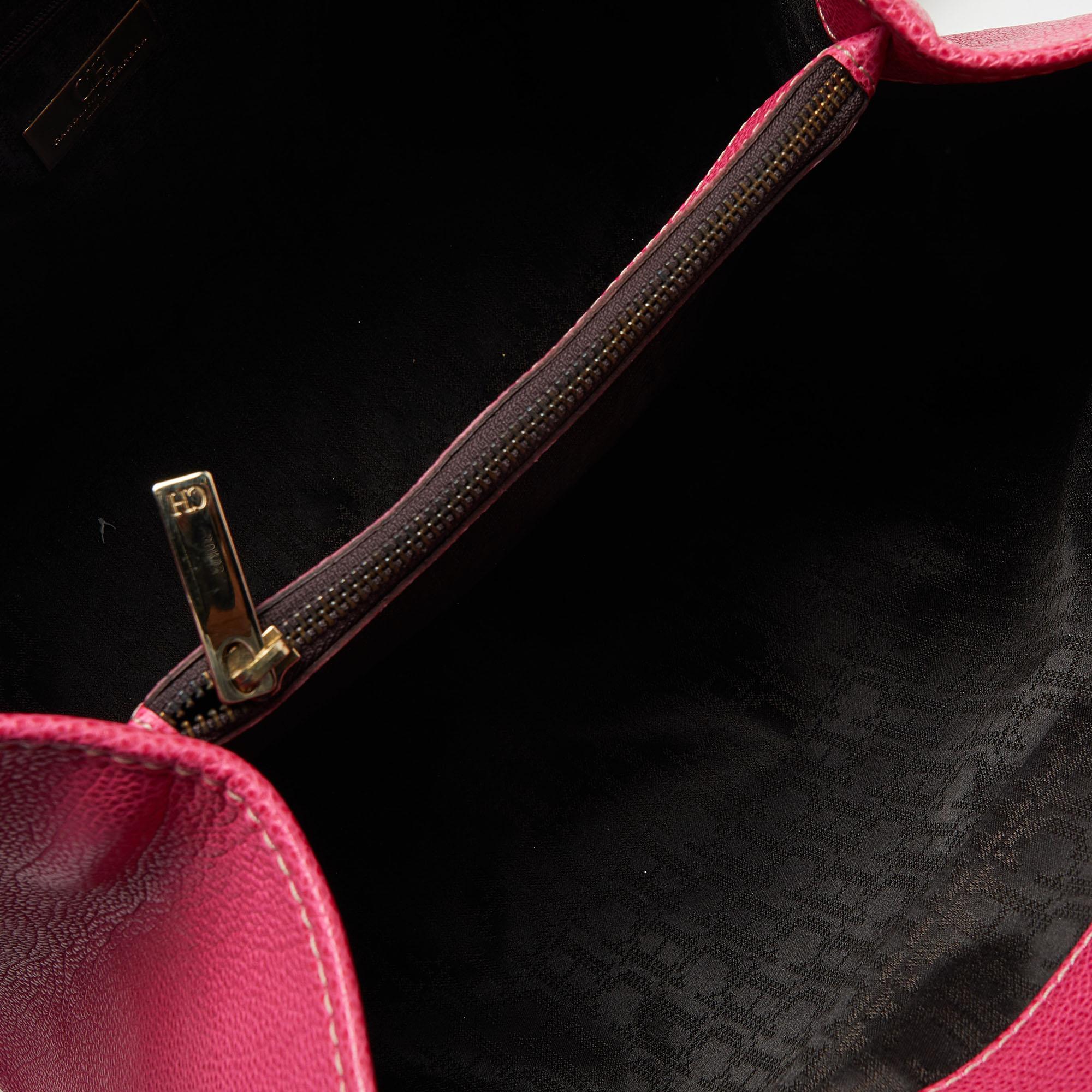 CH Carolina Herrera Pink Grained Leather Matteo Tote For Sale 4